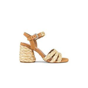 RAYE Ettie Heels Natural Straw Beige Block Ankle Wrap Resort 6.5 $178